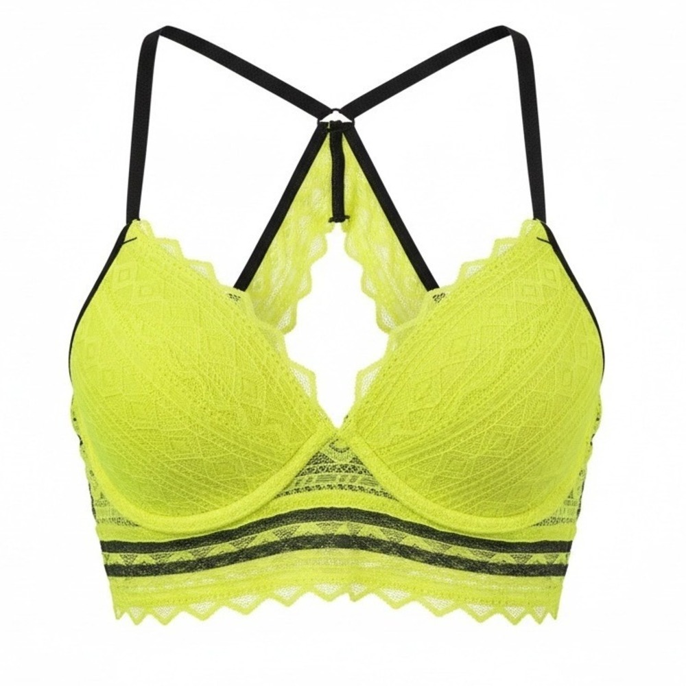 PINK Victoria's Secret Neon Yellow Lace Racerback XS Bralette Bra Neoncore Rave